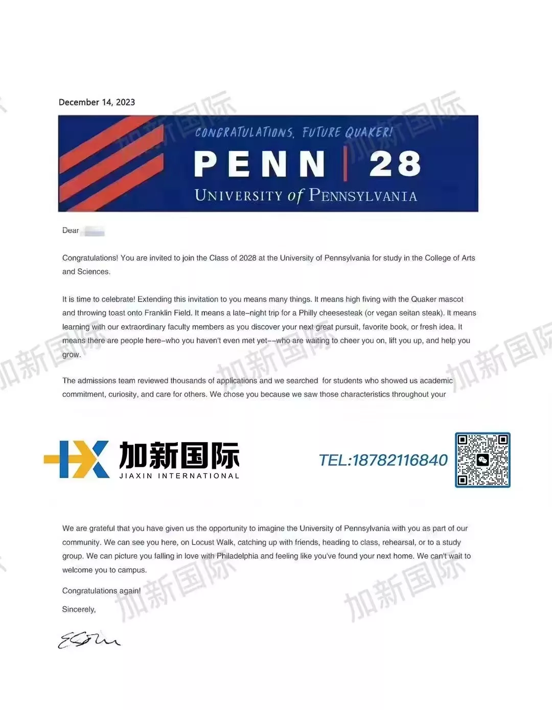 L先生收到耶鲁大学offer